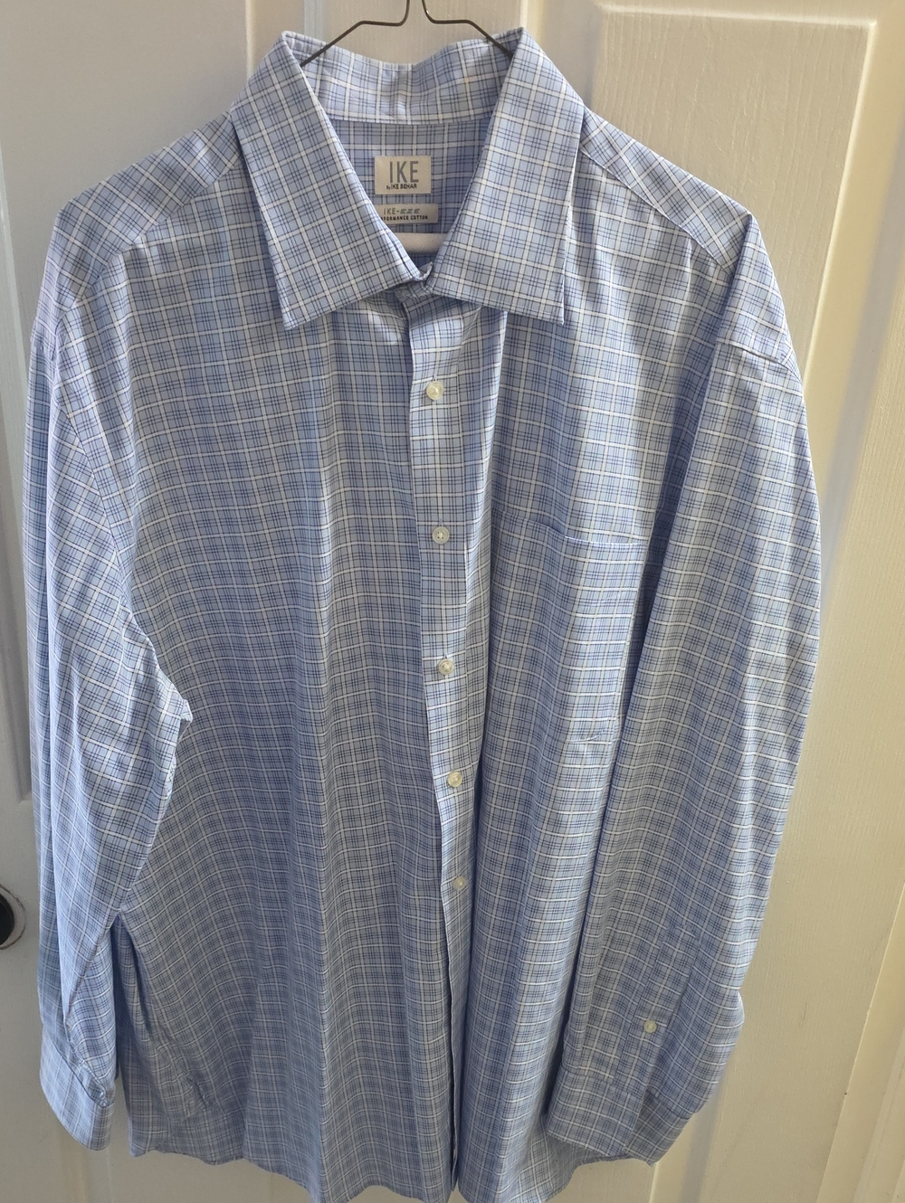 Ike Behar Blue and White Windowpane Dress Shirt